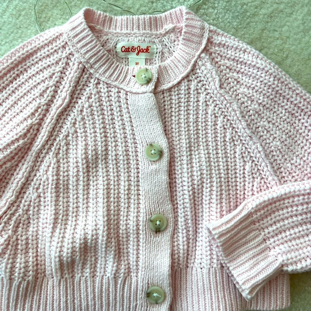 BNWOT Cat&Jack Baby Girl Pink Knit Buttoned Cardigan Sweater Long Sleeve